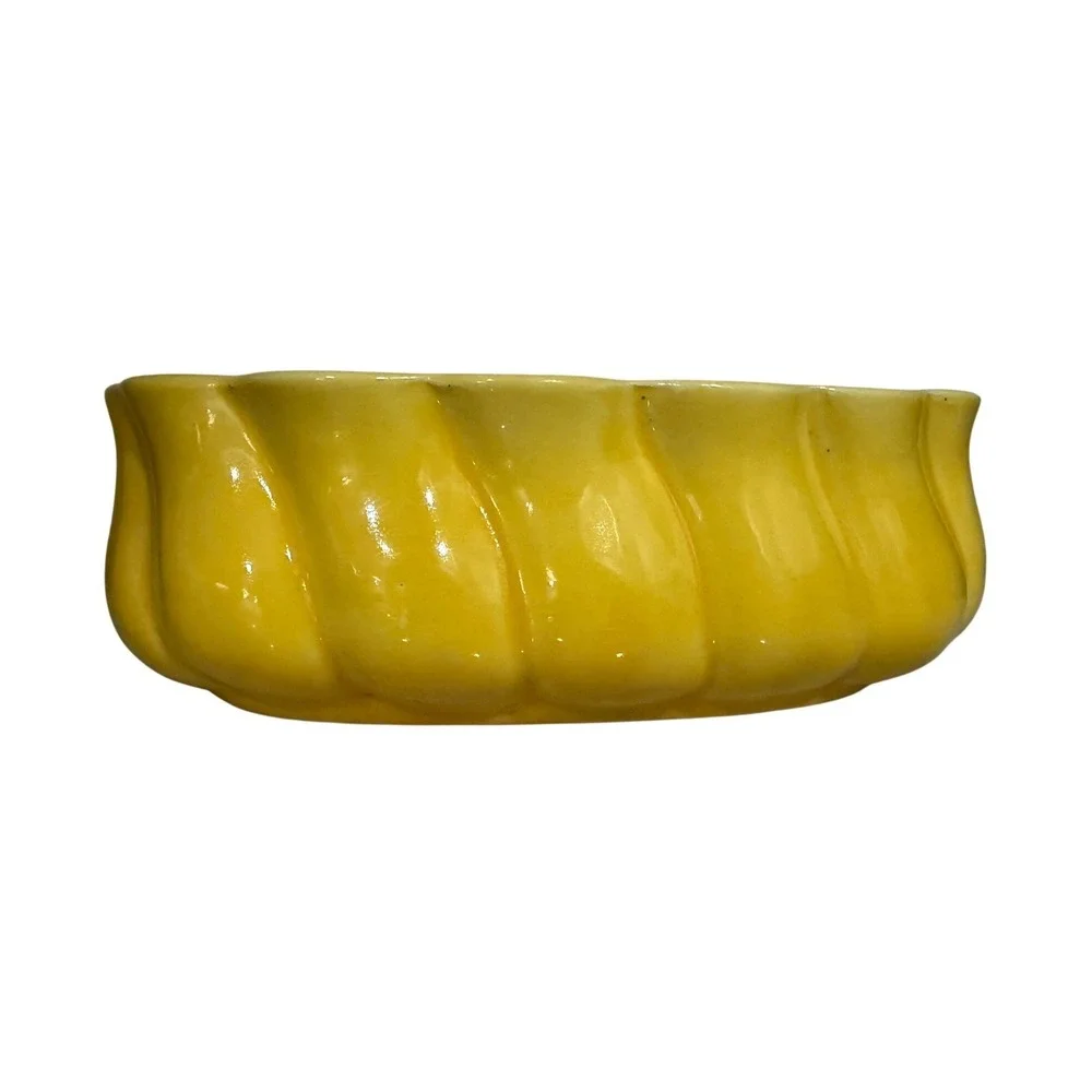 Maurice of California Ceramic Planter‎ Yellow 1952 MCM Scalloped Oval Planter